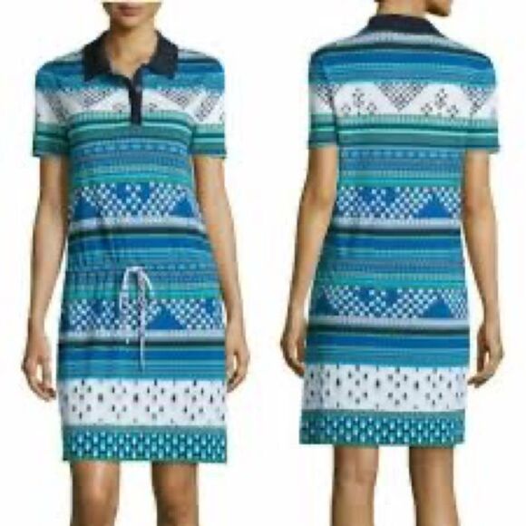 Diane von Furstenberg Kassie Printed Polo Collared Drop Waist Dress Sz S - Picture 1 of 8